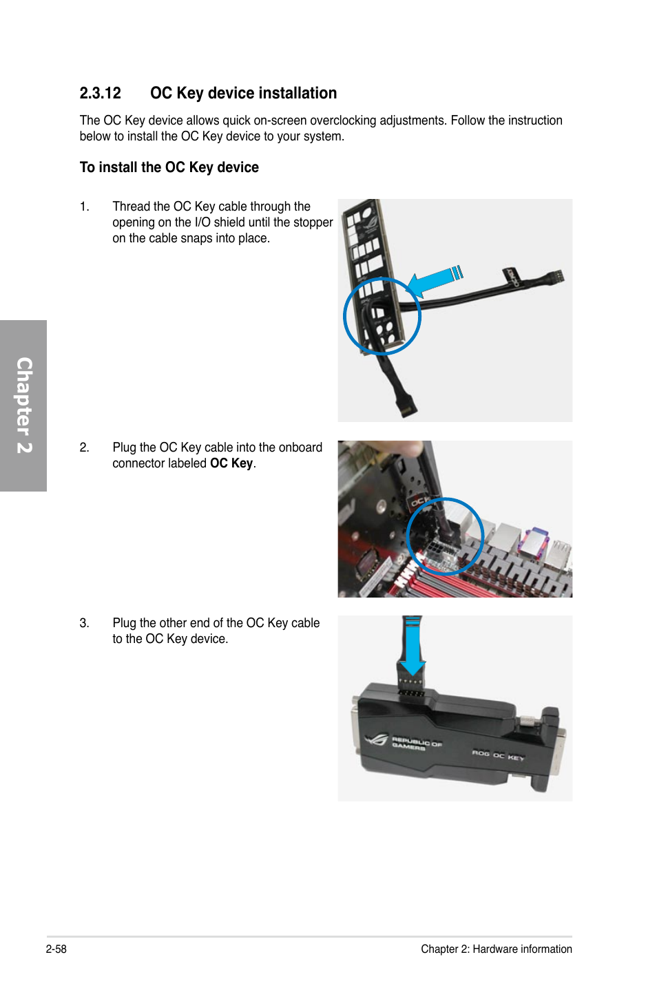 Chapter 2, 12 oc key device installation | Asus Rampage IV Extreme User Manual | Page 82 / 179