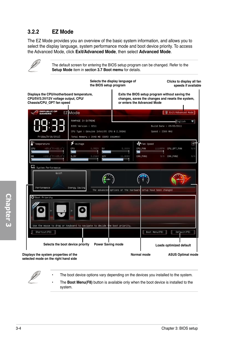 Chapter 3, 2 ez mode | Asus Rampage IV Extreme User Manual | Page 90 / 179