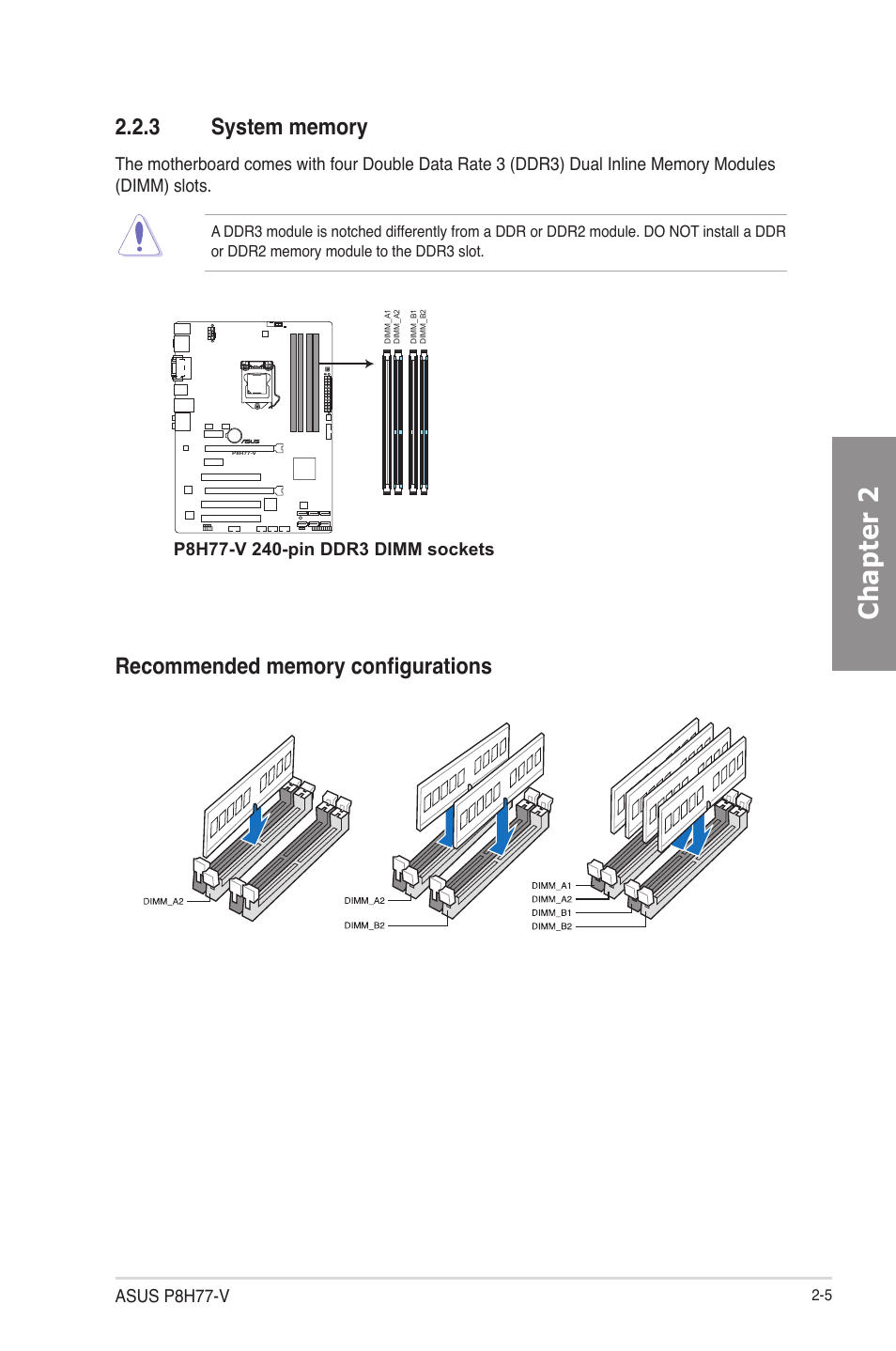 3 system memory, System memory -5, Chapter 2 | Asus P8H77-V User Manual | Page 23 / 150