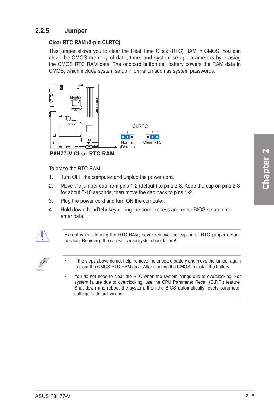 5 jumper, Jumper -15, Chapter 2 | Asus P8H77-V User Manual | Page 33 / 150