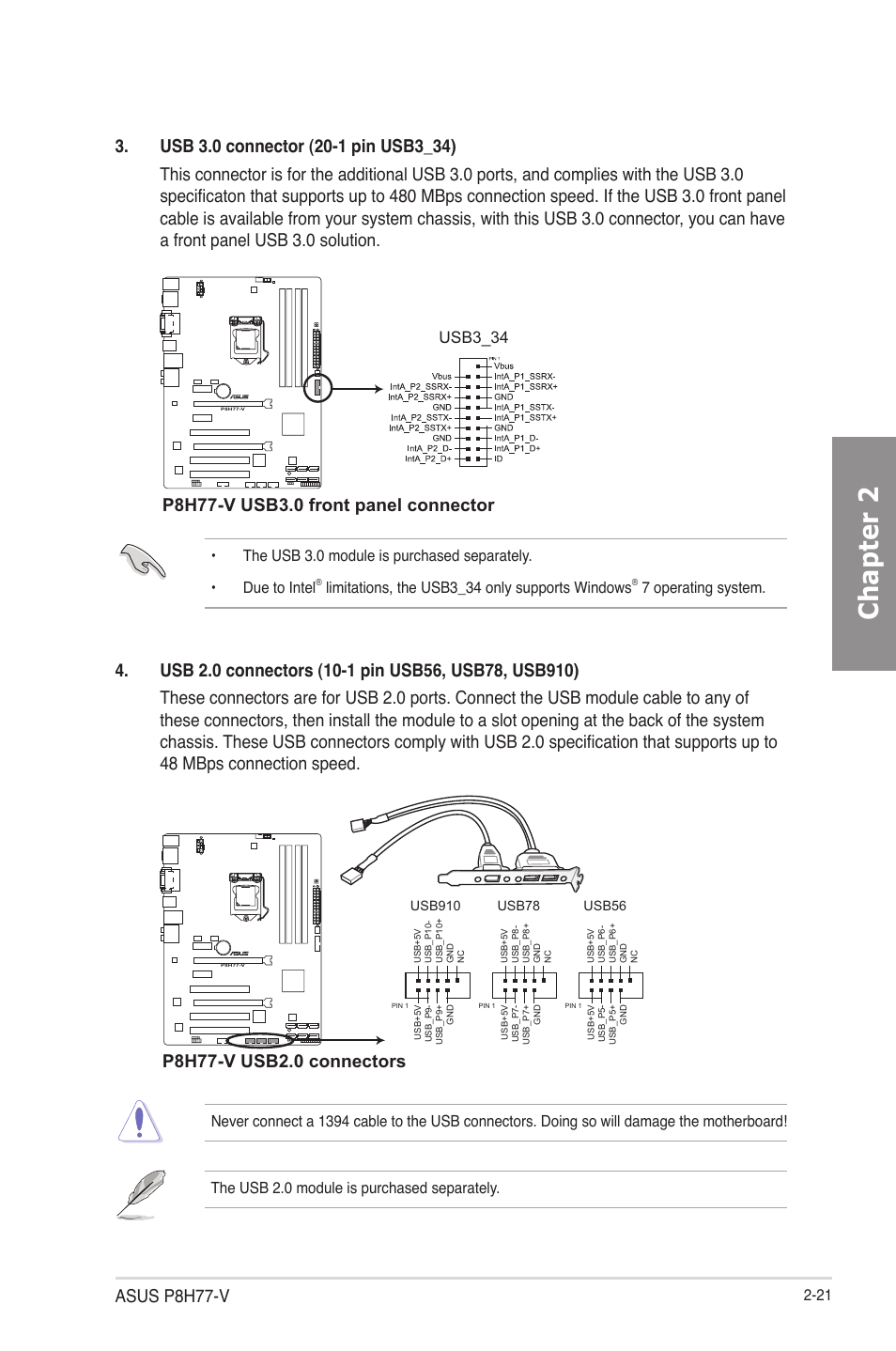 Chapter 2, Asus p8h77-v | Asus P8H77-V User Manual | Page 39 / 150