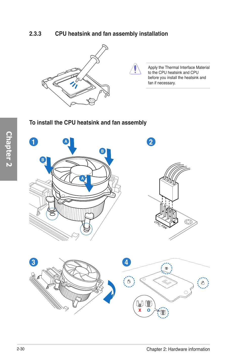 3 cpu heatsink and fan assembly installation, Cpu heatsink and fan assembly installation -30, Chapter 2 | Asus P8H77-V User Manual | Page 48 / 150