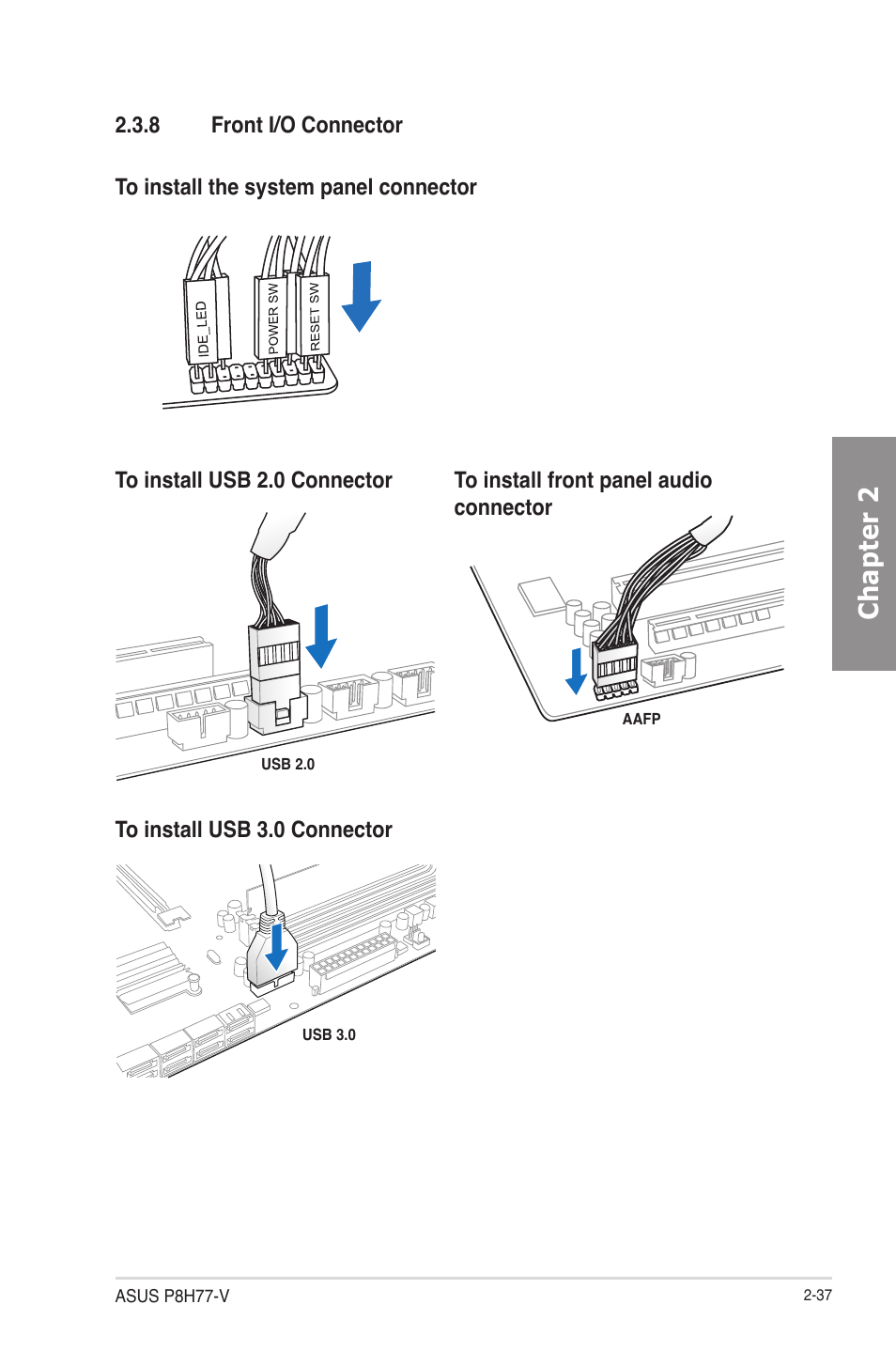 8 front i/o connector, Front i/o connector -37, Chapter 2 | Asus P8H77-V User Manual | Page 55 / 150