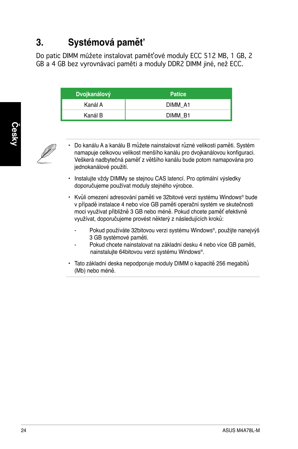 Systémová pamět, Česky | Asus M4A78L-M User Manual | Page 24 / 41