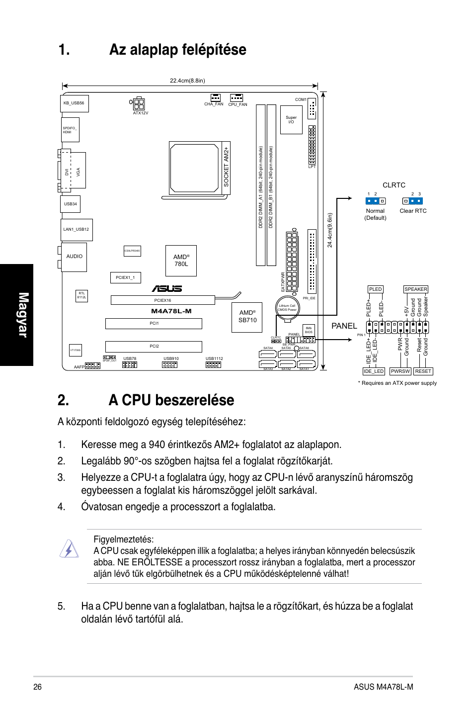 A cpu beszerelése, Az alaplap felépítése, Magyar | Panel | Asus M4A78L-M User Manual | Page 26 / 41