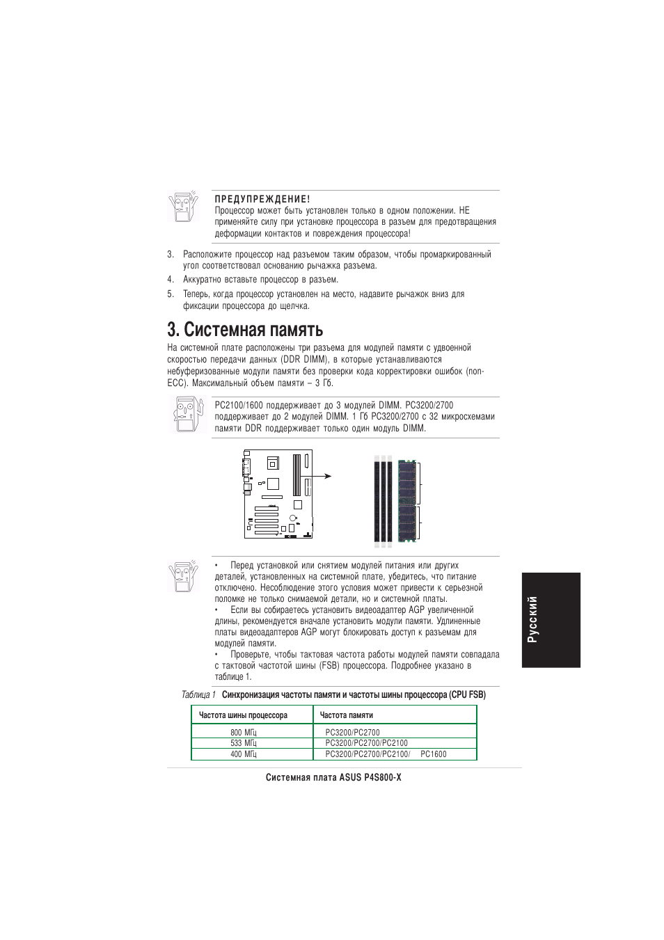 Истемная память, Усский | Asus P4S800-X User Manual | Page 15 / 16