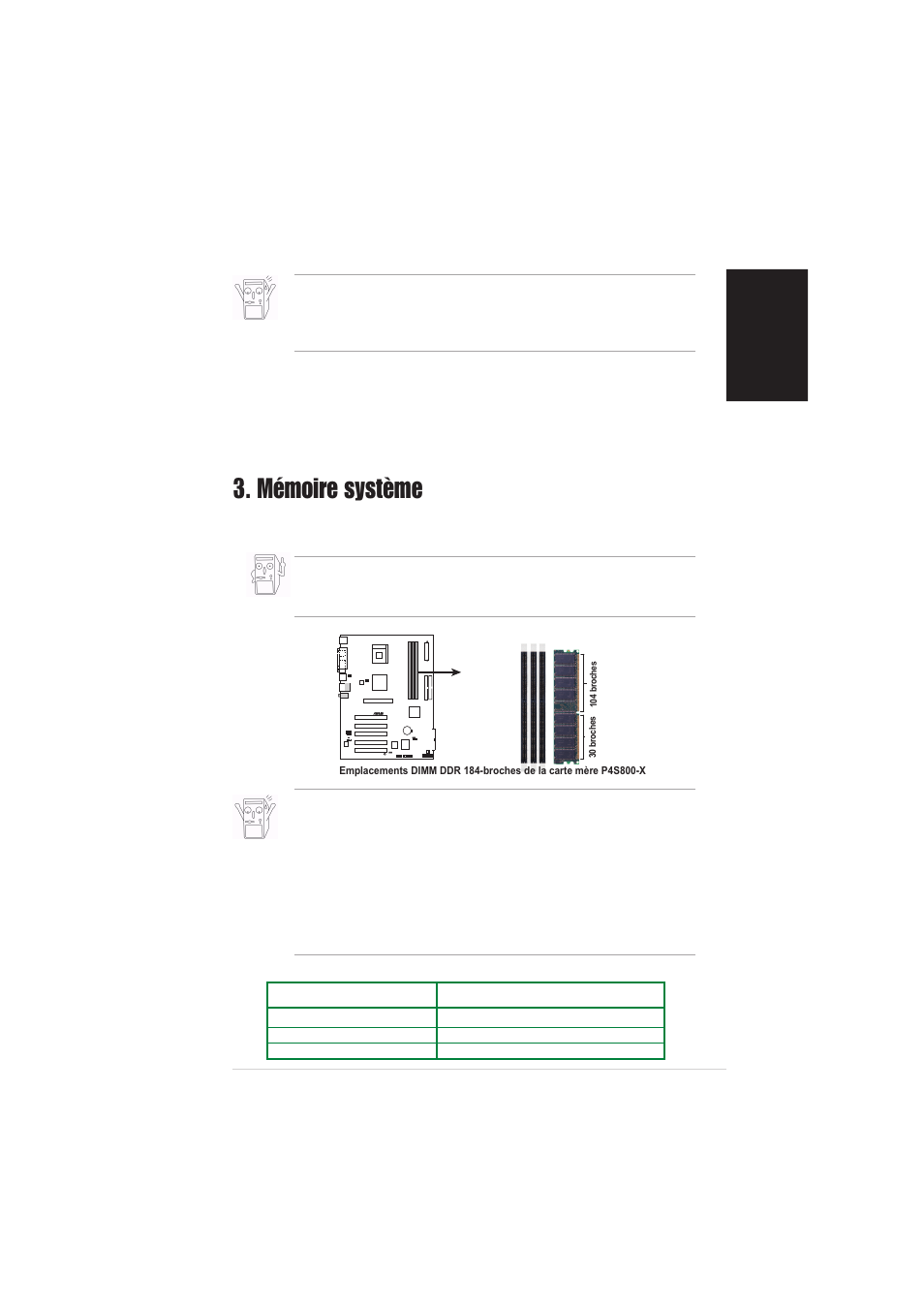 Mémoire système, Fran ç ais | Asus P4S800-X User Manual | Page 3 / 16