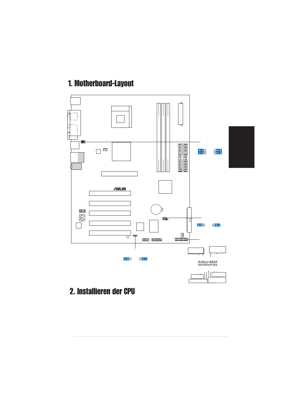 Motherboard-layout 2. installieren der cpu, Deutsch, Asus p4s800-x-motherboard | Sis 648fx chip, Pci1, Pci2 pci3 pci4 pci5, Panel | Asus P4S800-X User Manual | Page 5 / 16