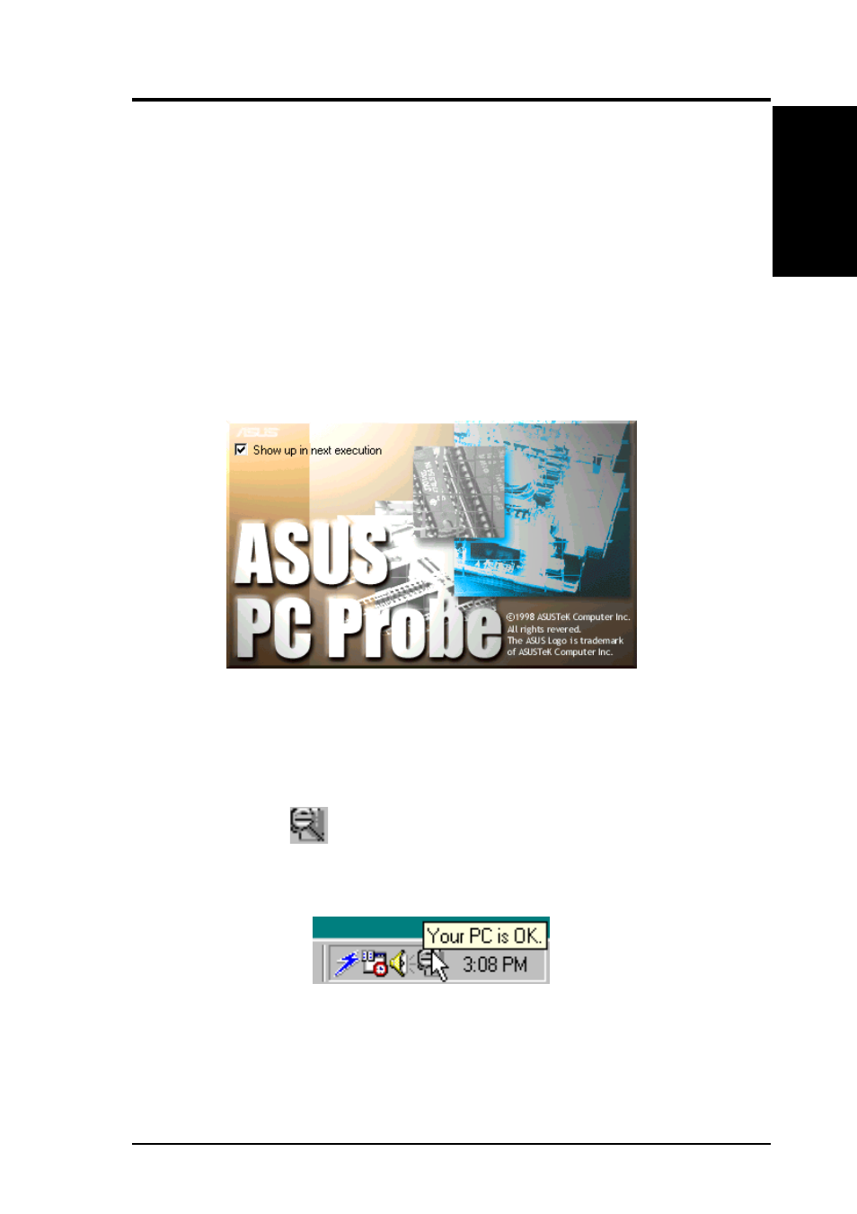 Software reference, 2 asus pc probe, 1 starting asus pc probe | Asus P4T-M User Manual | Page 73 / 88