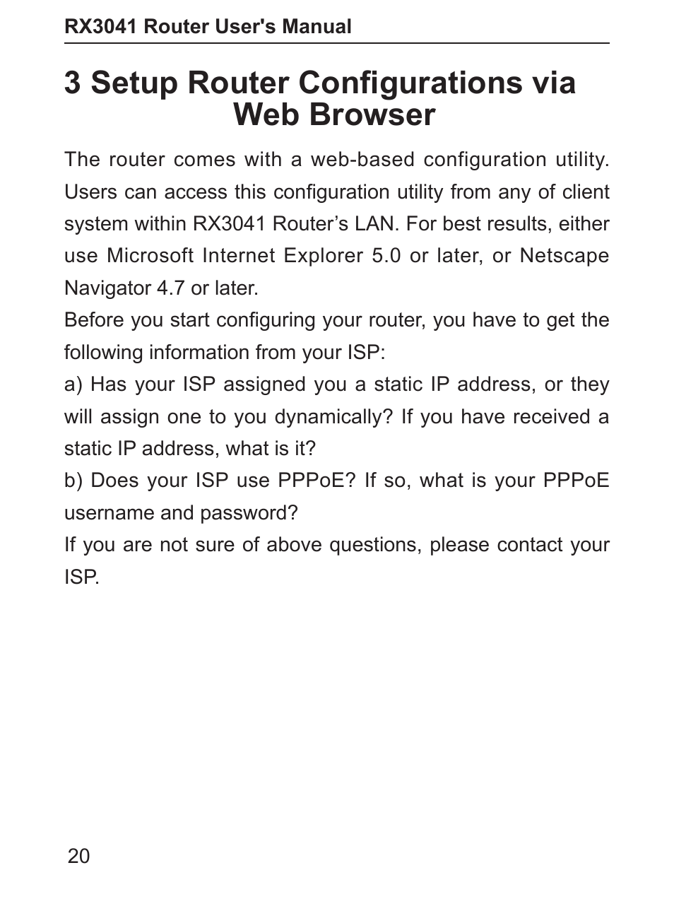 3 setup router conﬁgurations via web browser | Asus RX3041 User Manual | Page 21 / 63