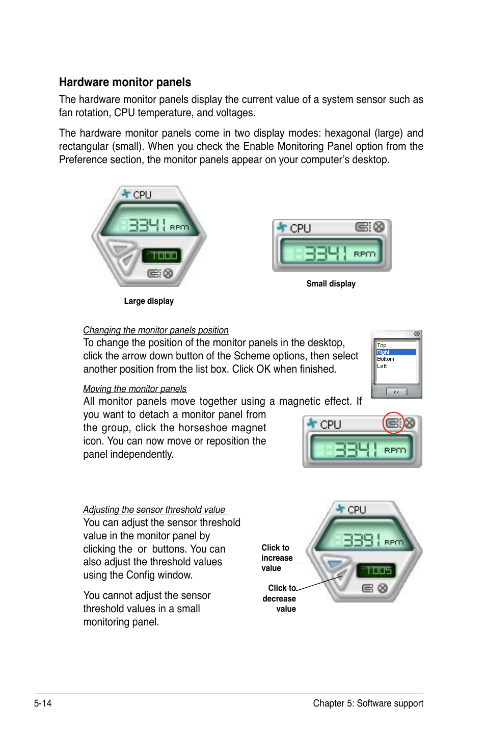 Hardware monitor panels | Asus P5E3 Premium/WiFi-AP@n User Manual | Page 132 / 200