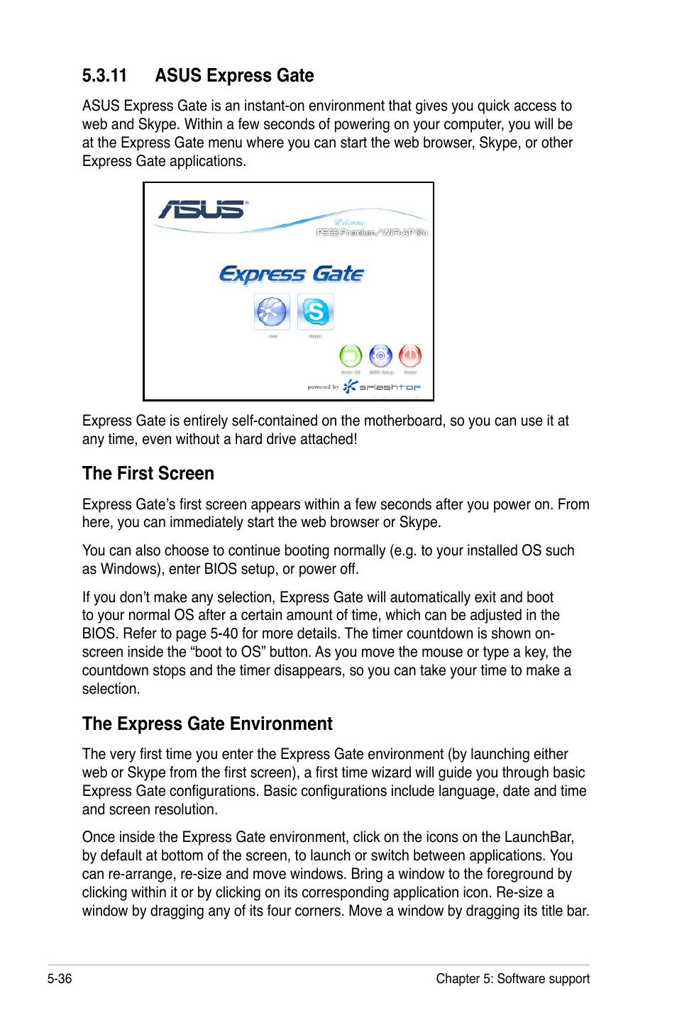 11 asus express gate, 11 asus express gate -36, The first screen | The express gate environment | Asus P5E3 Premium/WiFi-AP@n User Manual | Page 154 / 200