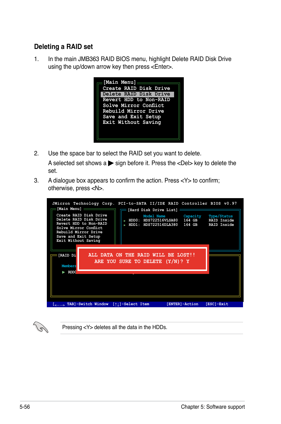 Deleting a raid set | Asus P5E3 Premium/WiFi-AP@n User Manual | Page 174 / 200