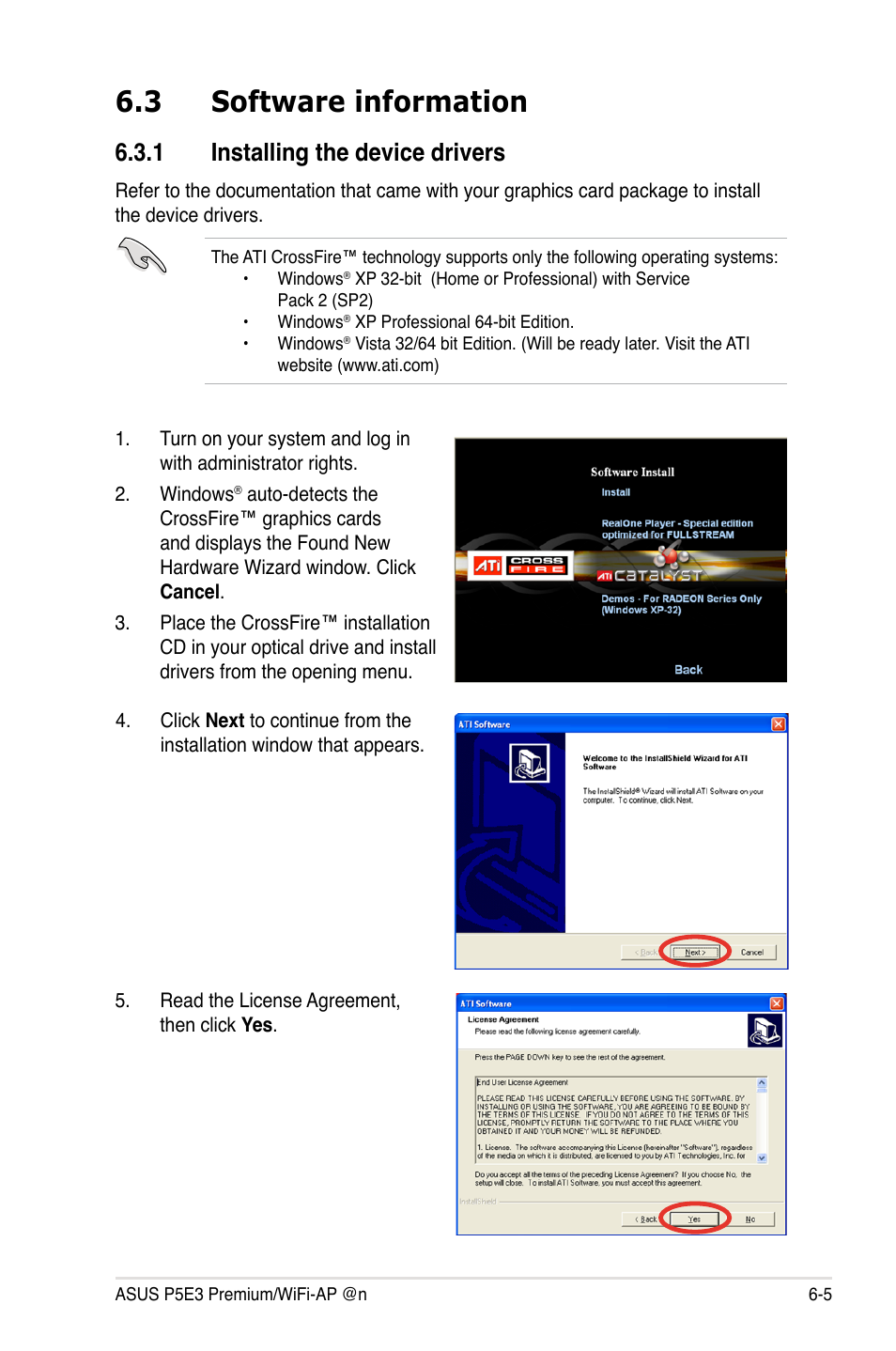 3 software information, 1 installing the device drivers, Software information -5 6.3.1 | Installing the device drivers -5 | Asus P5E3 Premium/WiFi-AP@n User Manual | Page 187 / 200