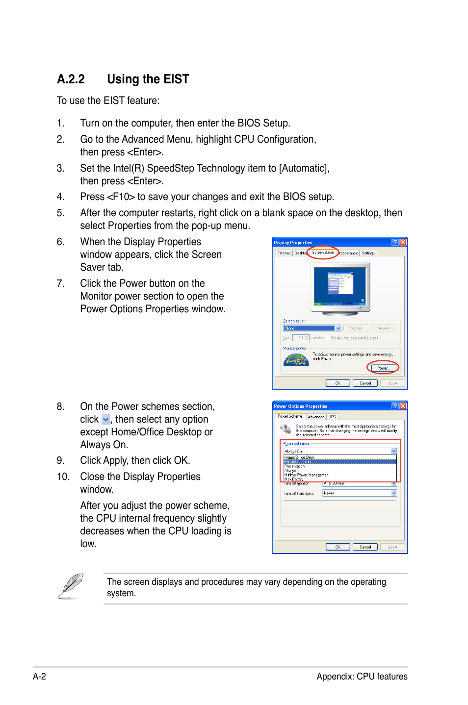 A.2.2 using the eist | Asus P5E3 Premium/WiFi-AP@n User Manual | Page 198 / 200