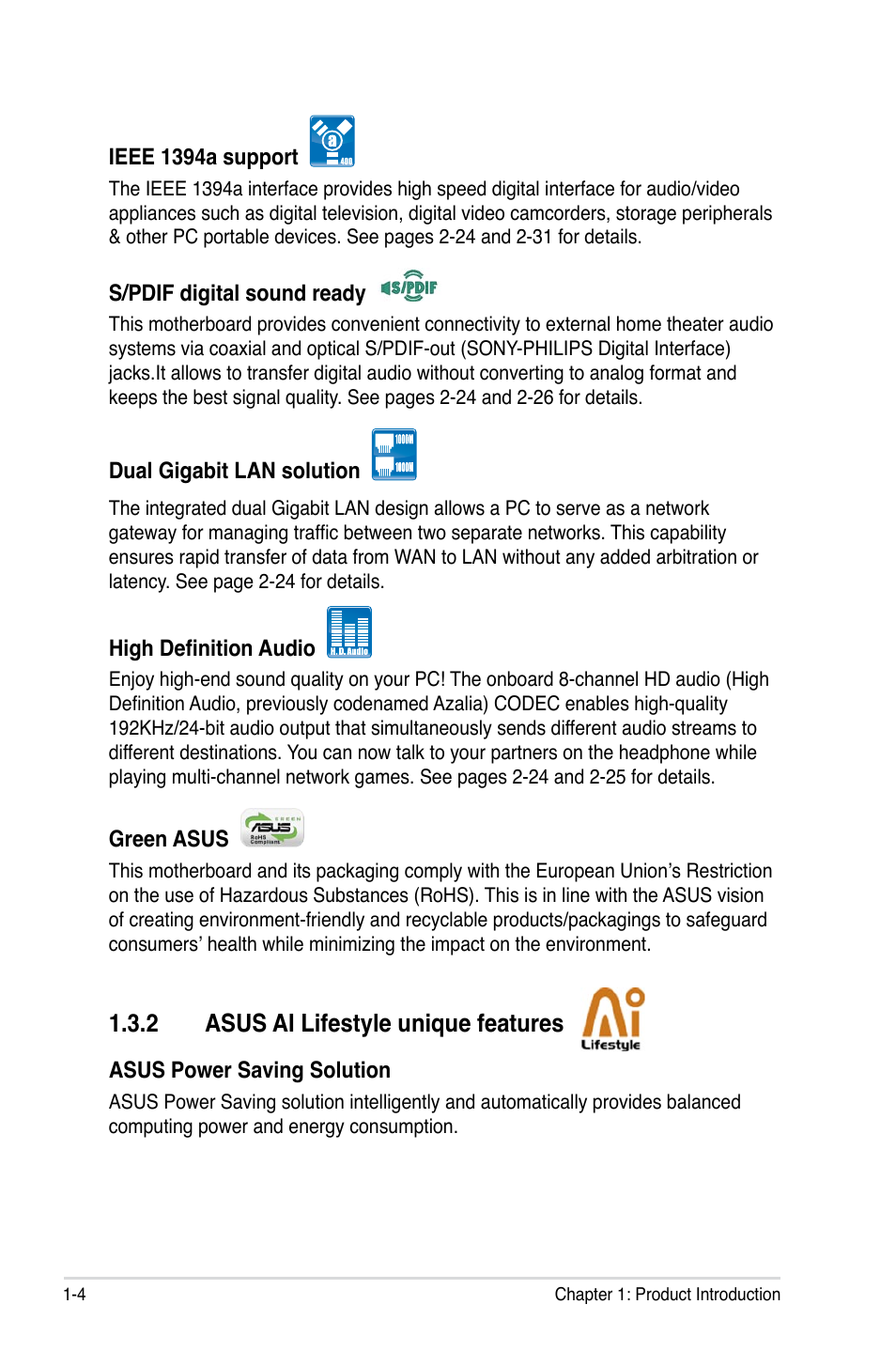 2 asus ai lifestyle unique features, Asus ai lifestyle unique features -4 | Asus P5E3 Premium/WiFi-AP@n User Manual | Page 20 / 200