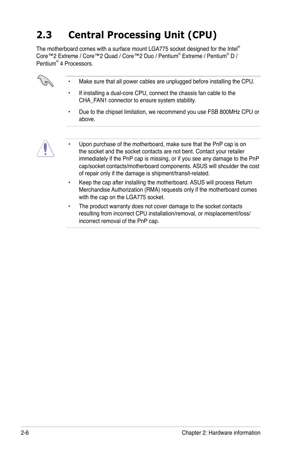 3 central processing unit (cpu), Central processing unit (cpu) -6 | Asus P5E3 Premium/WiFi-AP@n User Manual | Page 32 / 200