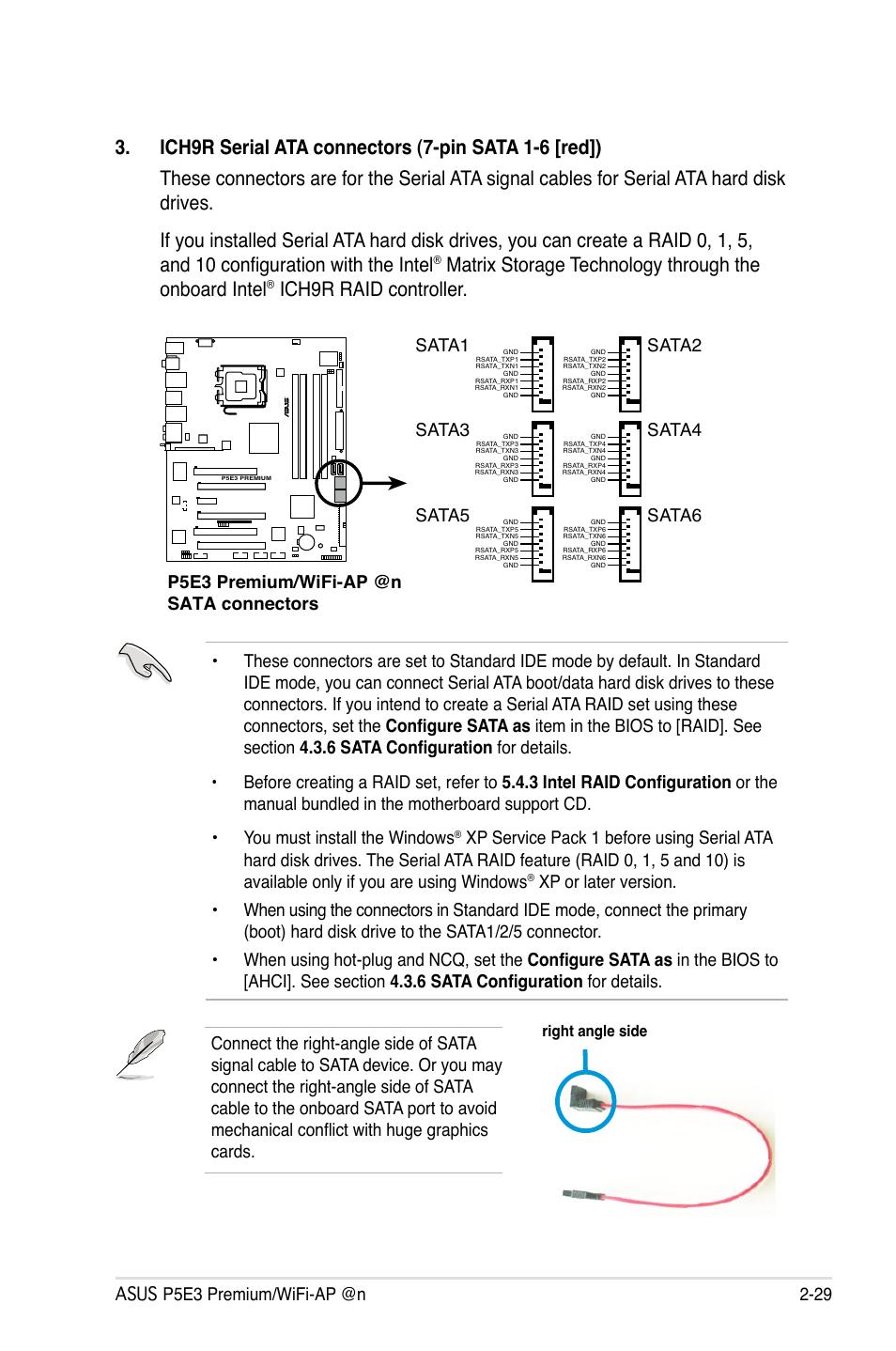 Ich9r raid controller, P5e3 premium/wifi-ap @n sata connectors, Sata1 | Sata2, Sata3, Sata4, Sata5, Sata6 | Asus P5E3 Premium/WiFi-AP@n User Manual | Page 55 / 200