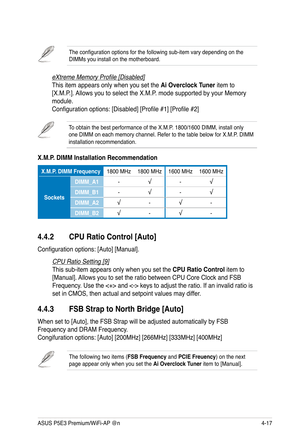 2 cpu ratio control [auto, 3 fsb strap to north bridge [auto, Cpu ratio control -17 | Fsb strap to north bridge -17 | Asus P5E3 Premium/WiFi-AP@n User Manual | Page 89 / 200
