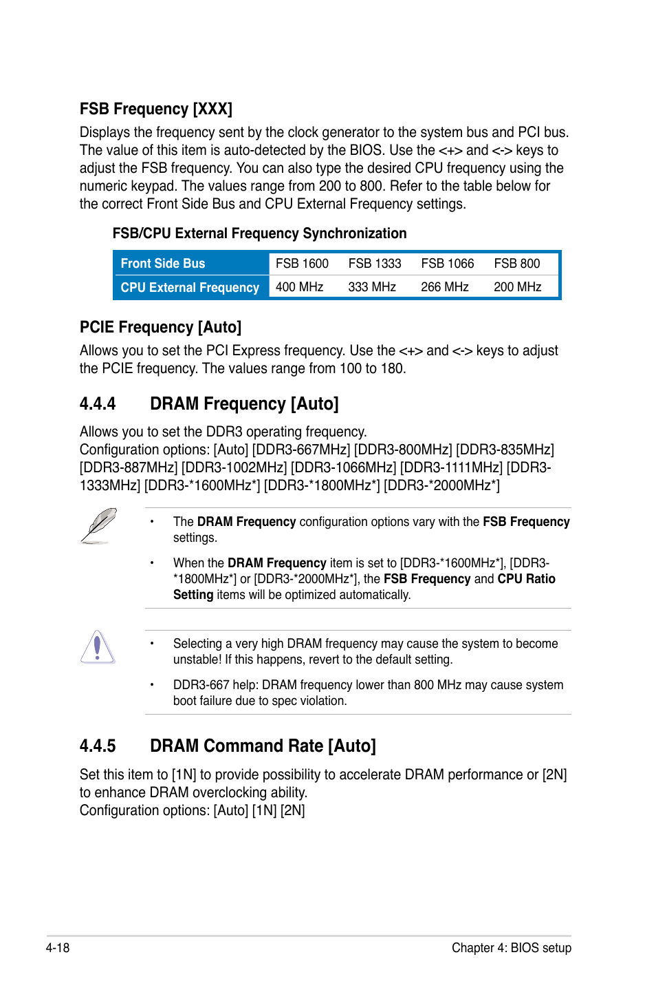 4 dram frequency [auto, 5 dram command rate [auto, Dram frequency -18 | Dram command rate -18 | Asus P5E3 Premium/WiFi-AP@n User Manual | Page 90 / 200