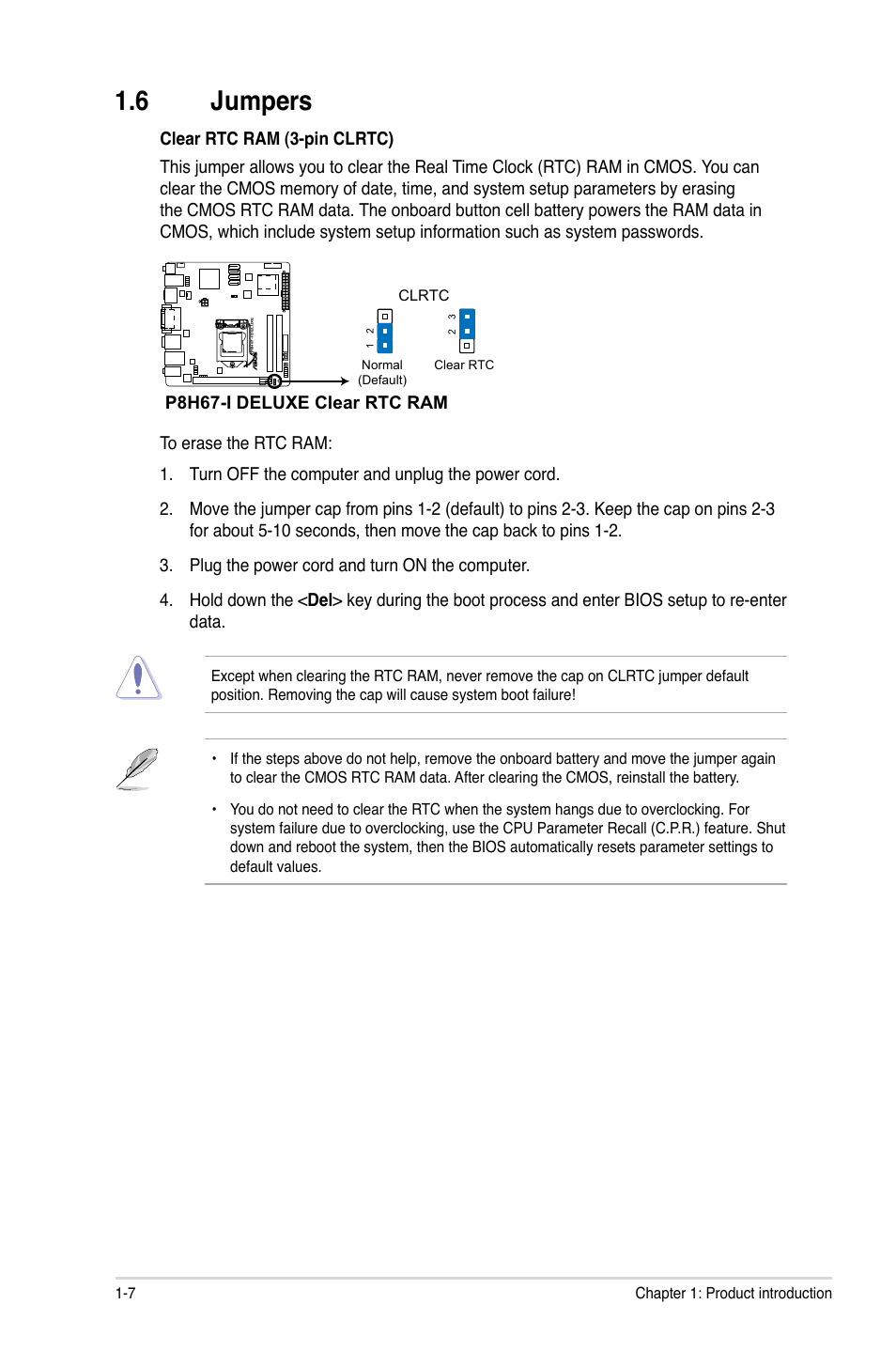 6 jumpers, Jumpers -7 | Asus P8H67-I Deluxe User Manual | Page 18 / 58