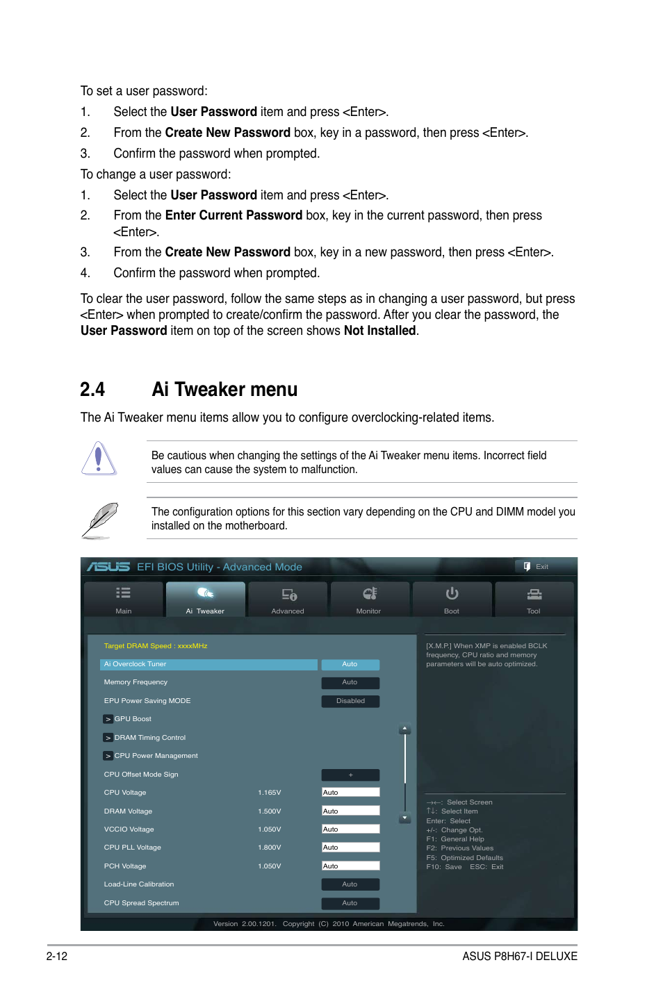 4 ai tweaker menu, Ai tweaker menu -12 | Asus P8H67-I Deluxe User Manual | Page 42 / 58