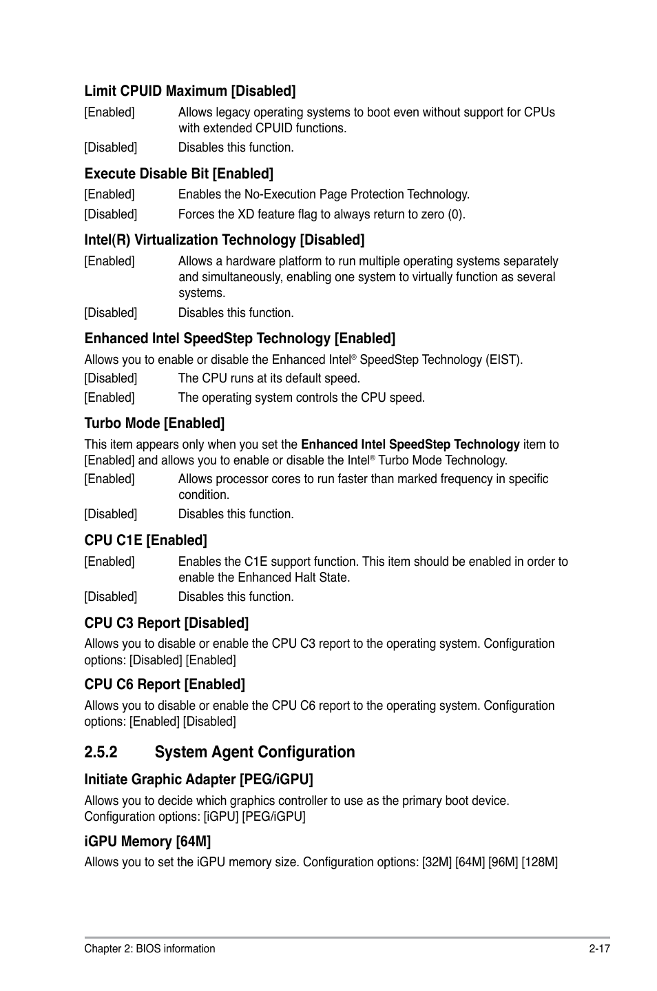 2 system agent configuration, System agent configuration -17 | Asus P8H67-I Deluxe User Manual | Page 47 / 58