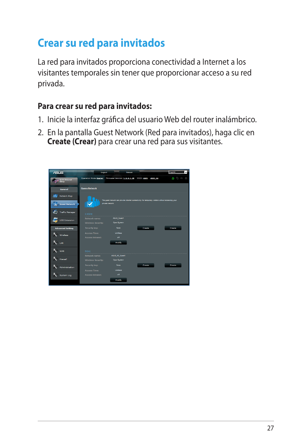 Crear su red para invitados | Asus RT-N66U (VER.B1) User Manual | Page 27 / 70
