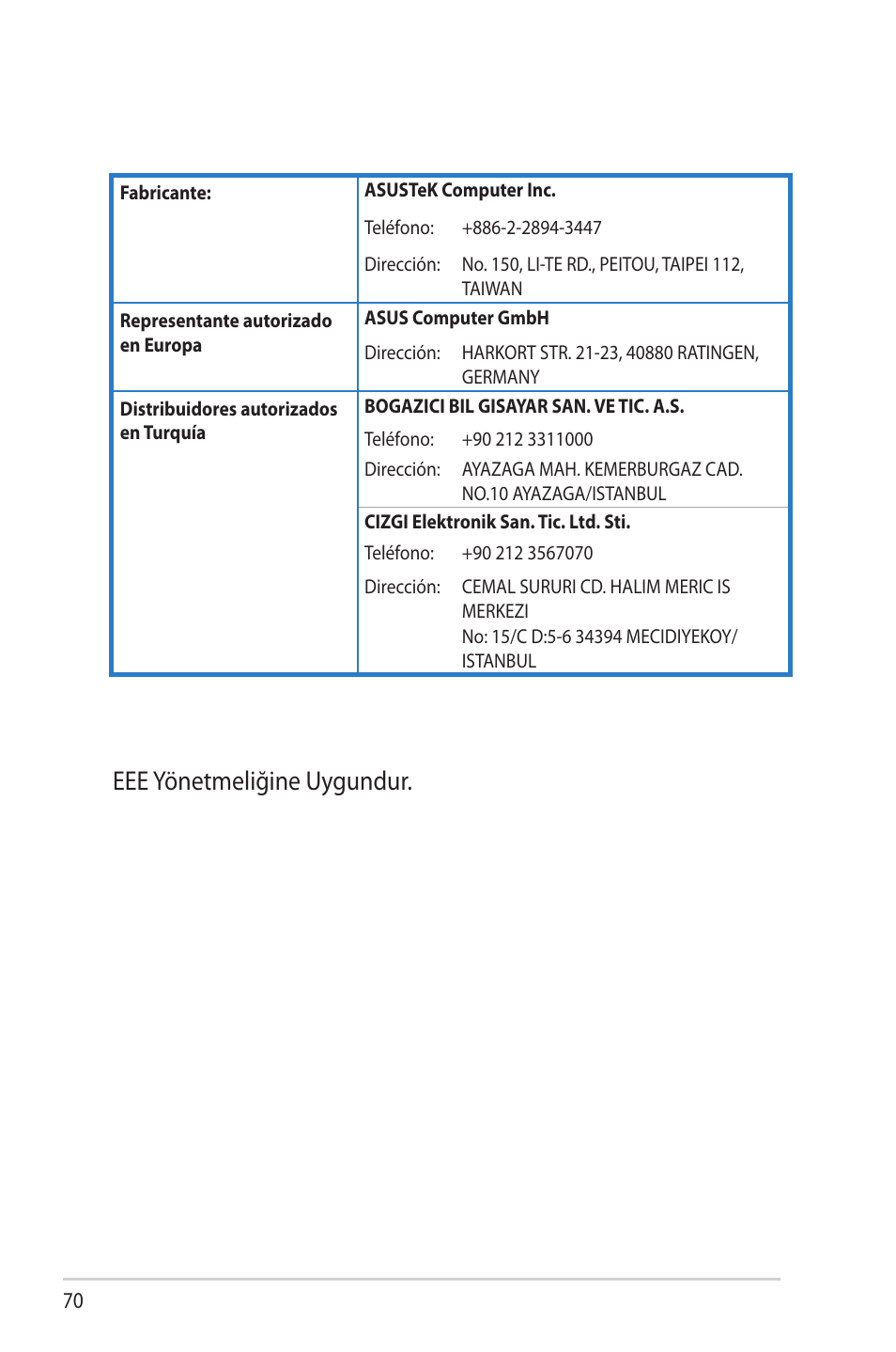 Eee yönetmeliğine uygundur | Asus RT-N66U (VER.B1) User Manual | Page 70 / 70