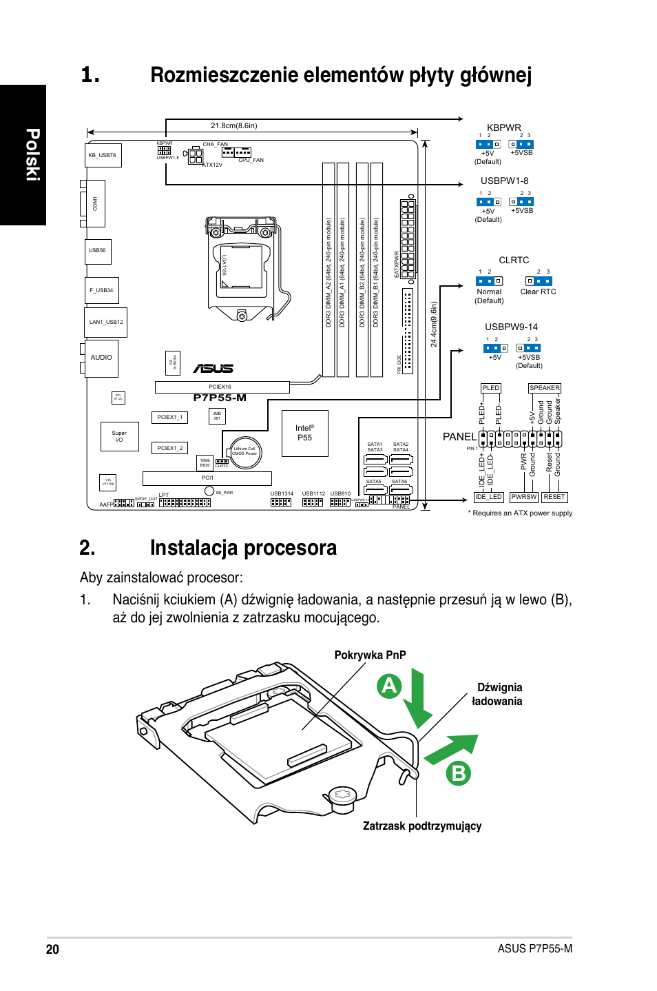 Polski, Asus p7p55-m, Panel | Asus P7P55-M/TPM User Manual | Page 20 / 42