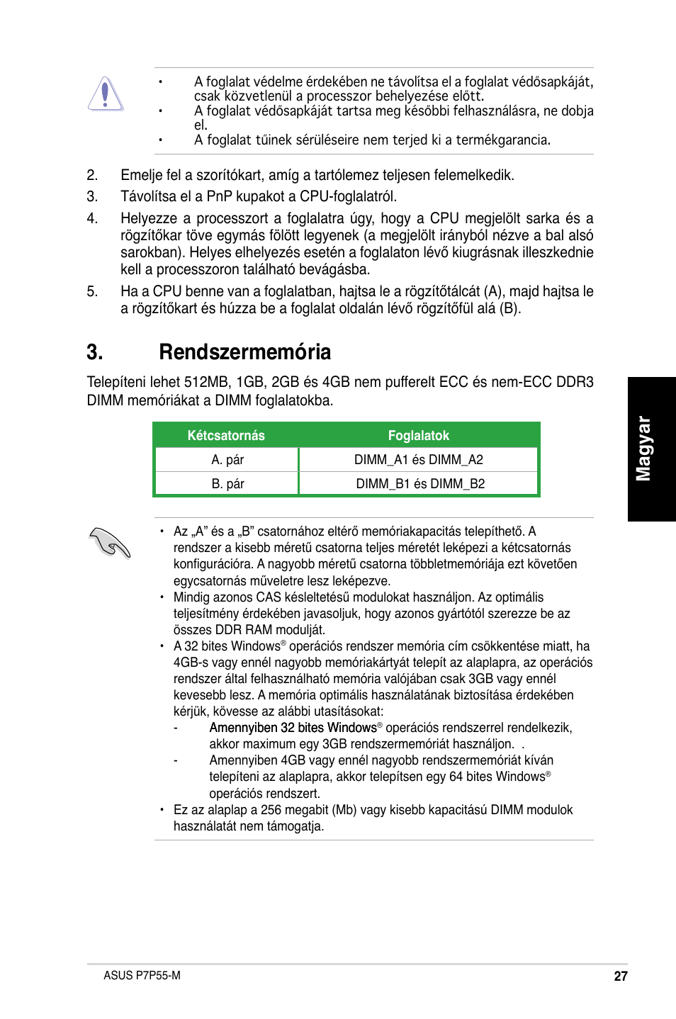 Rendszermemória, Magyar | Asus P7P55-M/TPM User Manual | Page 27 / 42