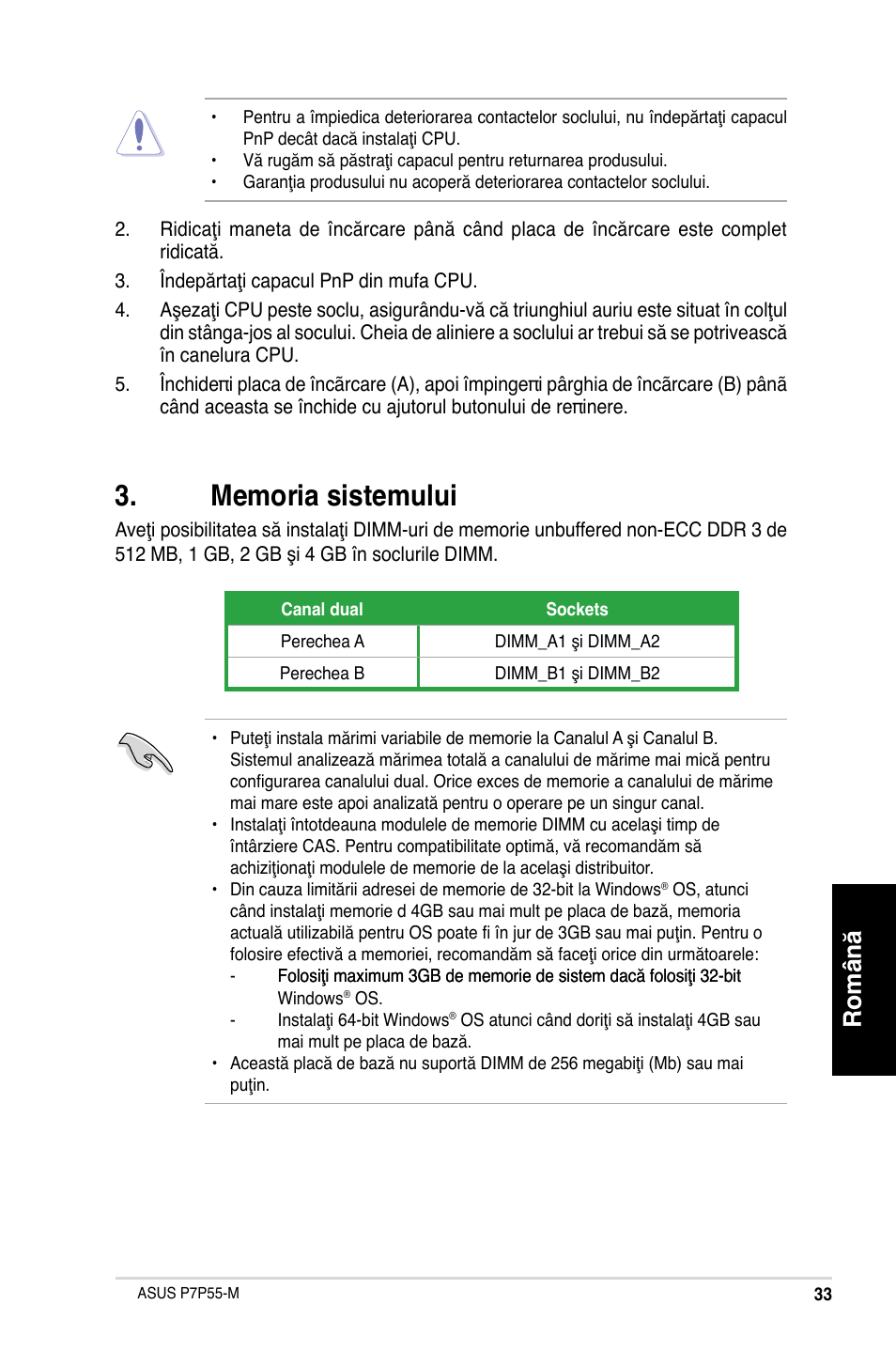 Română | Asus P7P55-M/TPM User Manual | Page 33 / 42