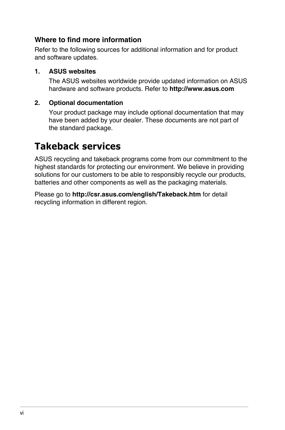 Takeback services | Asus MB168B User Manual | Page 6 / 15