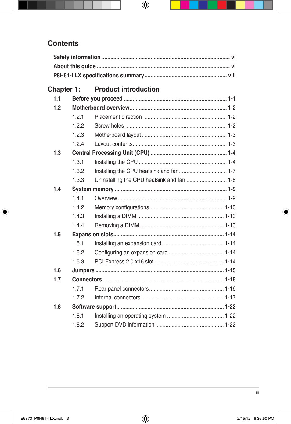 Asus P8H61-I LX/RM User Manual | Page 3 / 62