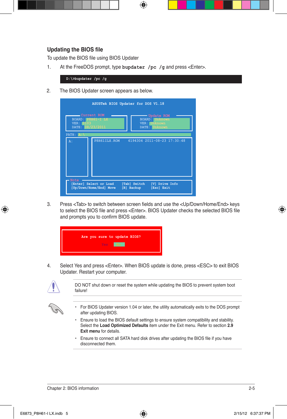 Updating the bios file | Asus P8H61-I LX/RM User Manual | Page 37 / 62