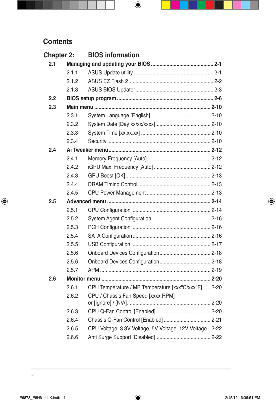 Asus P8H61-I LX/RM User Manual | Page 4 / 62