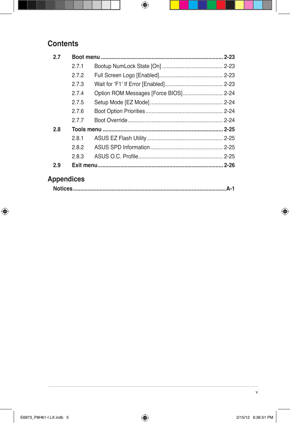 Asus P8H61-I LX/RM User Manual | Page 5 / 62