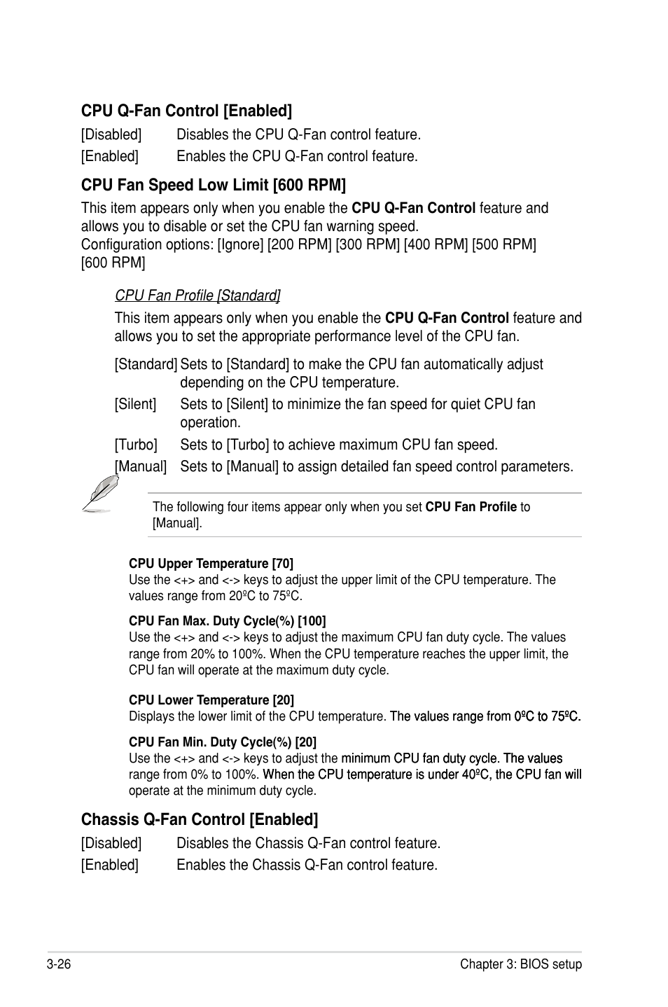 Cpu q-fan control [enabled, Cpu fan speed low limit [600 rpm, Chassis q-fan control [enabled | Asus P8P67 WS Revolution User Manual | Page 100 / 160