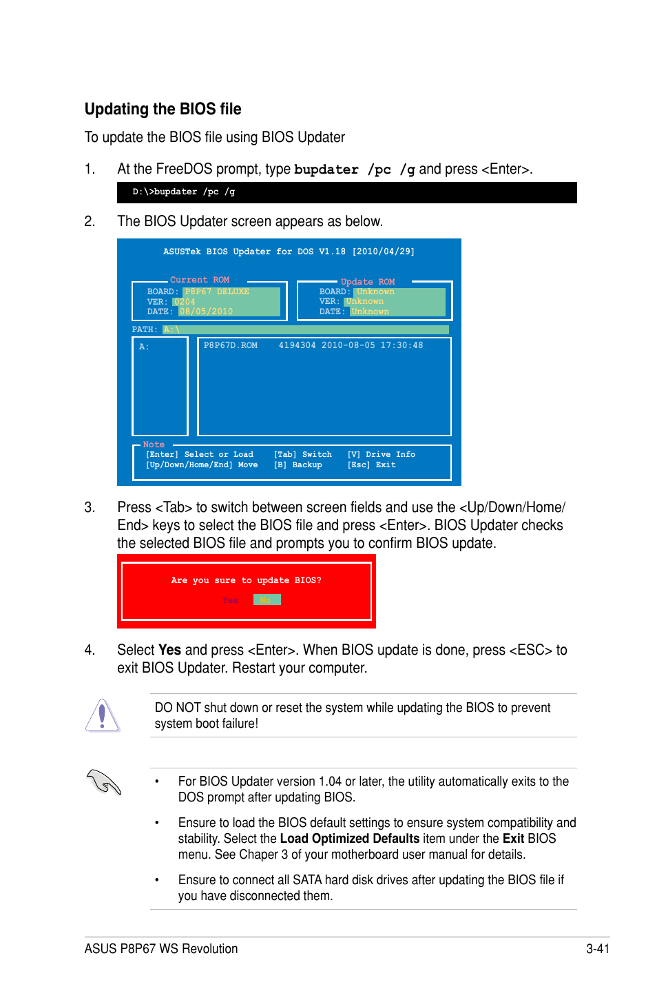 Updating the bios file | Asus P8P67 WS Revolution User Manual | Page 115 / 160