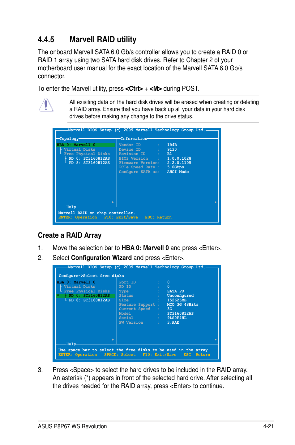 5 marvell raid utility, Create a raid array | Asus P8P67 WS Revolution User Manual | Page 139 / 160