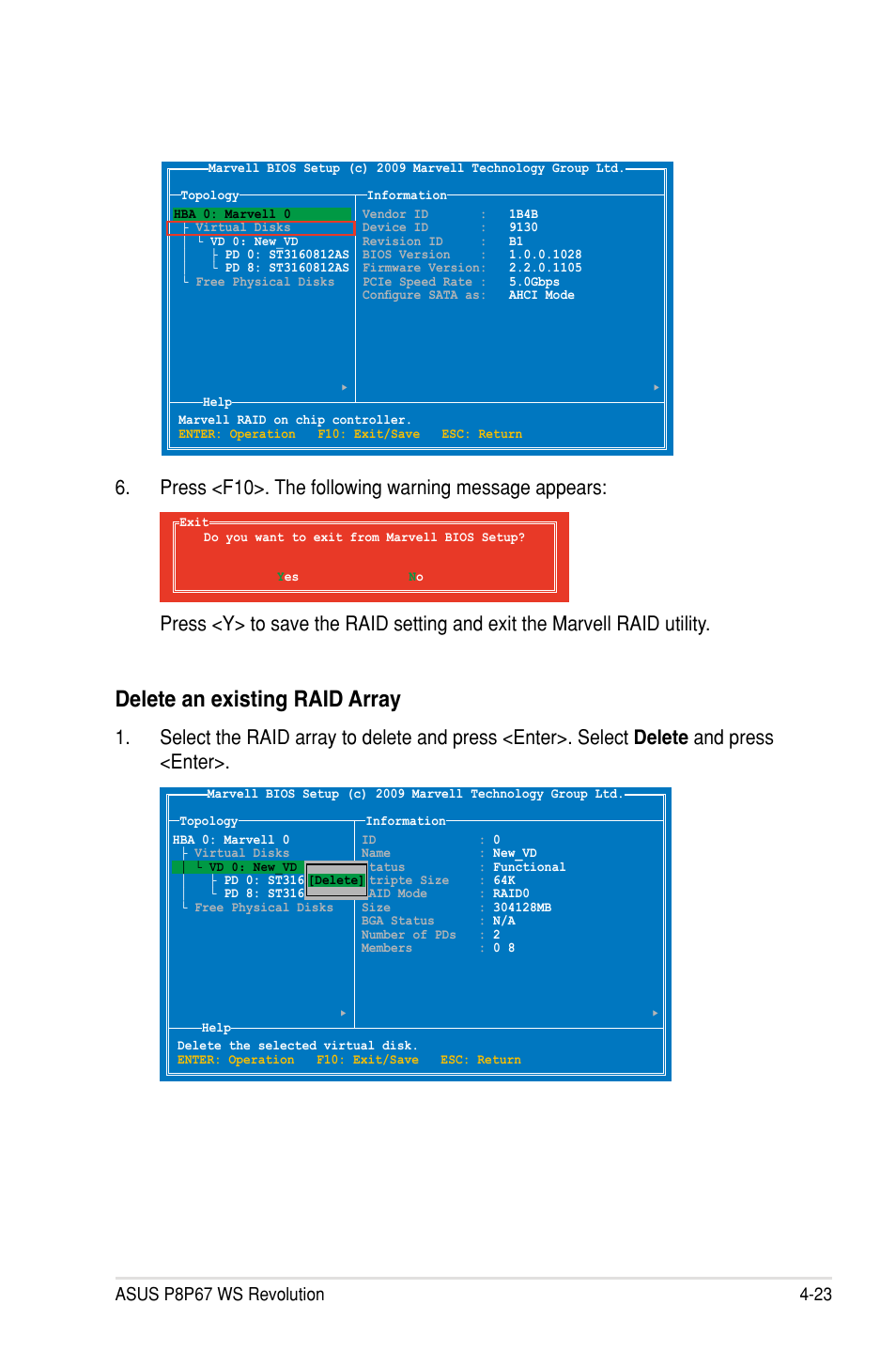 Delete an existing raid array | Asus P8P67 WS Revolution User Manual | Page 141 / 160