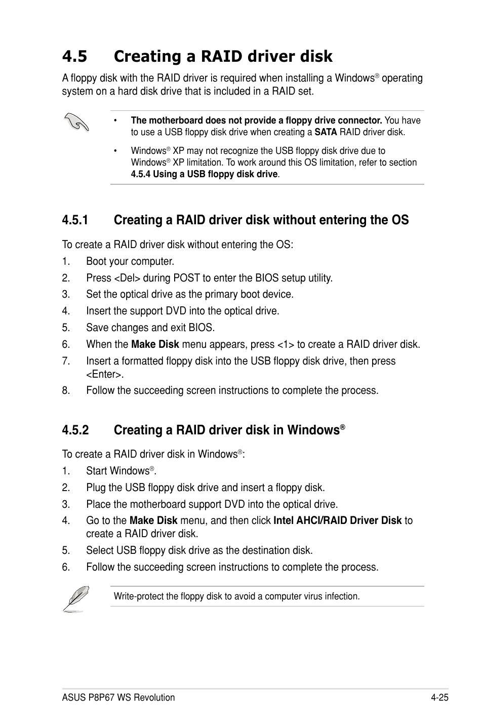 5 creating a raid driver disk, 2 creating a raid driver disk in windows | Asus P8P67 WS Revolution User Manual | Page 143 / 160