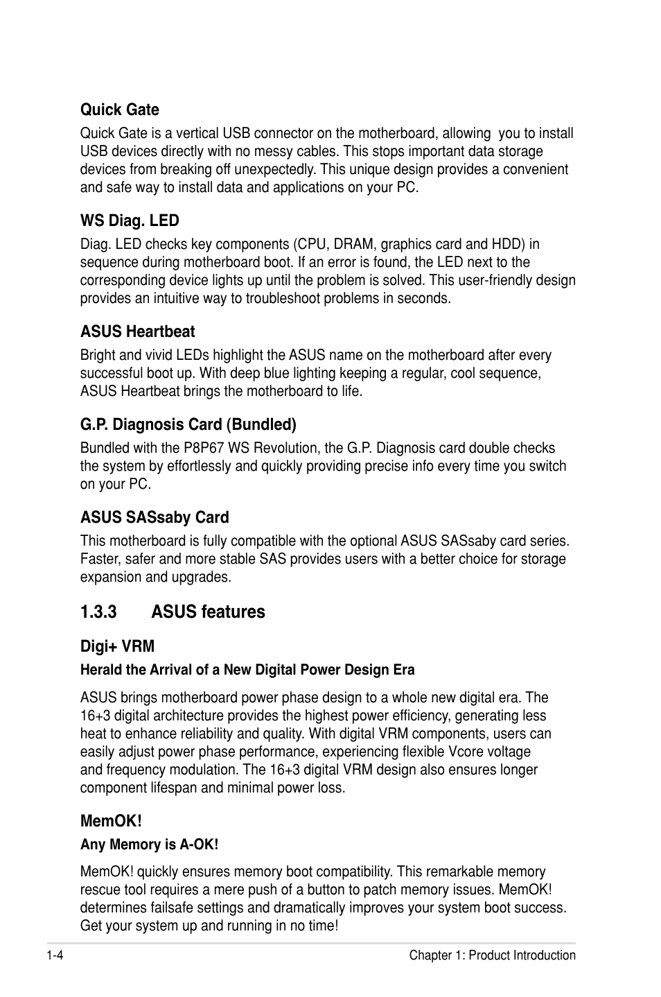 3 asus features | Asus P8P67 WS Revolution User Manual | Page 20 / 160