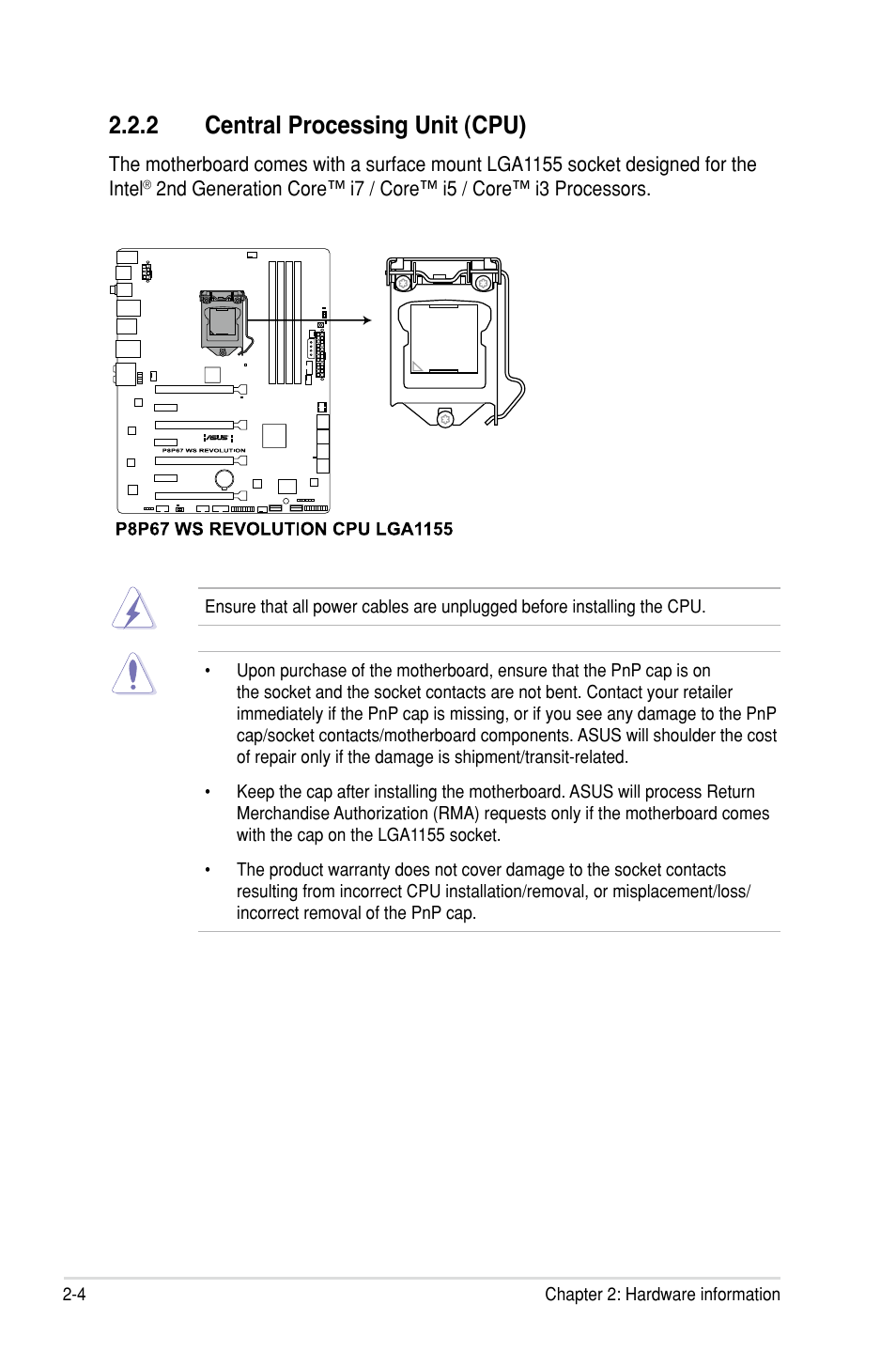 2 central processing unit (cpu) | Asus P8P67 WS Revolution User Manual | Page 30 / 160