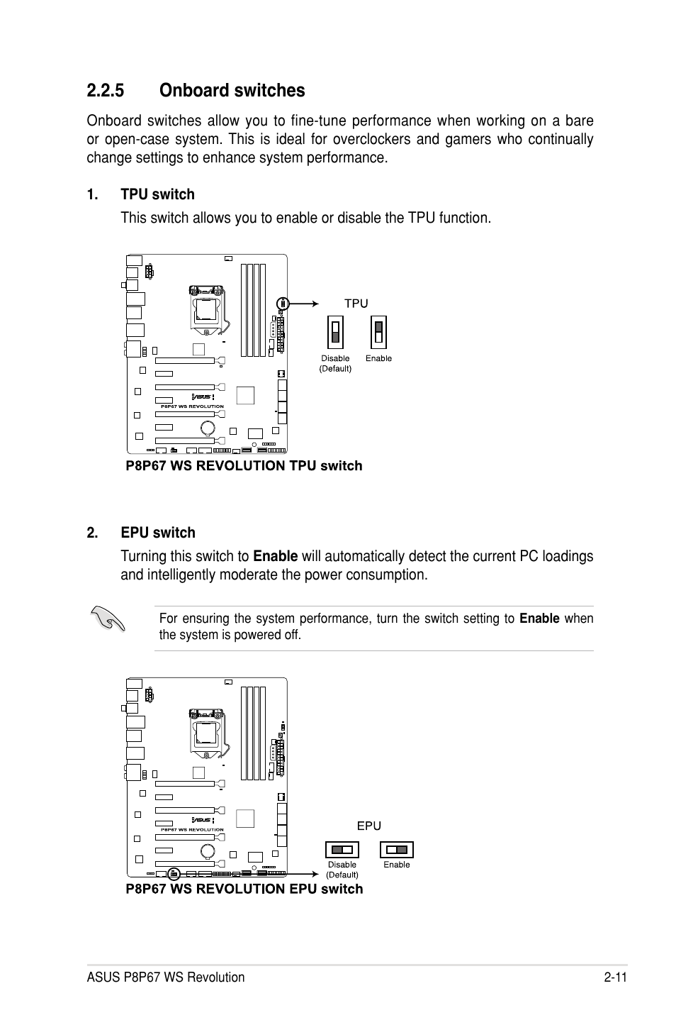 5 onboard switches | Asus P8P67 WS Revolution User Manual | Page 37 / 160