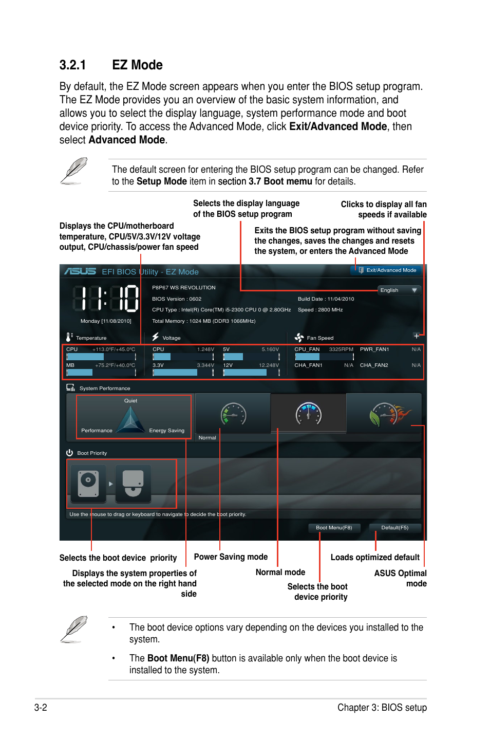 1 ez mode, 2 chapter 3: bios setup | Asus P8P67 WS Revolution User Manual | Page 76 / 160