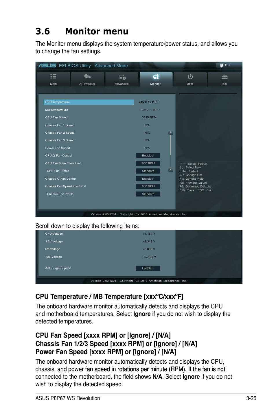 6 monitor menu | Asus P8P67 WS Revolution User Manual | Page 99 / 160