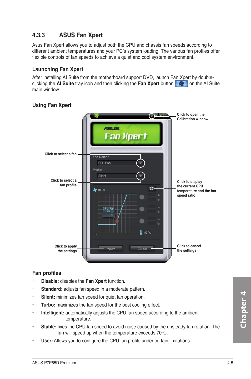 3 asus fan xpert, Asus fan xpert -5, Chapter 4 | Asus P7P55D Premium User Manual | Page 105 / 128