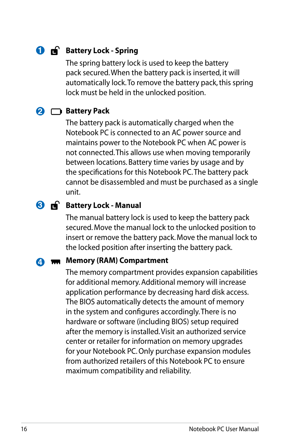 Asus X77JV User Manual | Page 16 / 112