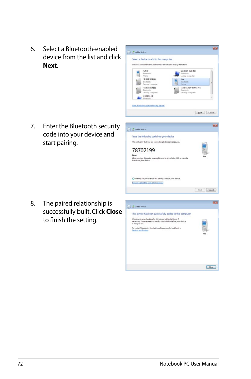 Asus X77JV User Manual | Page 72 / 112